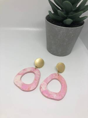 #ad Pink Himalayan salt rock organic oval dangle earrings with gold studs $15.99