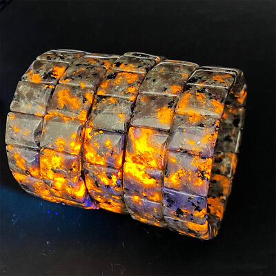 #ad Natural Yooperlite Bracelet Halloween Stone Bracelet UV Reactive Yooperite Rock $10.90