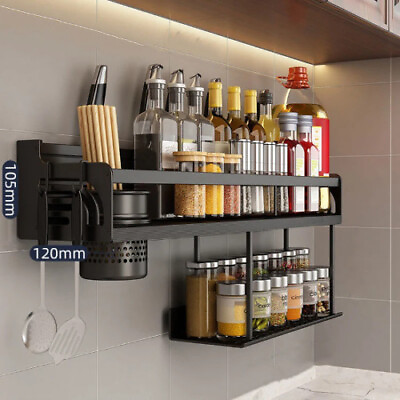 #ad #ad Organizer Shelf Wall mounted Storage Rack Kitchen Holder Wall Seasoning $66.80