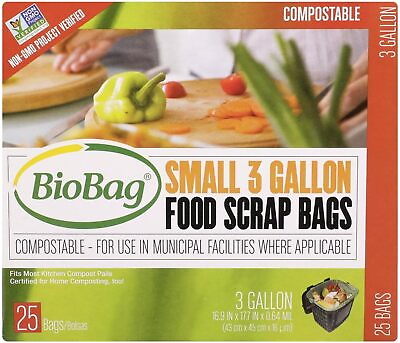 #ad BioBag 3 Gallon Food Compost Bags 25 CT Full Case of 12 Boxes 300 Bags Total $107.99
