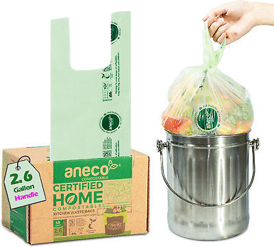 #ad 100% Compostable Trash Bags 2.6 Gallon with Handles Small Compost Bags for Coun $28.01