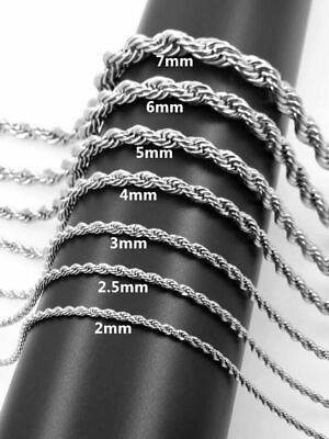 2 2.5 3 4 5 6 7mm 316L Stainless Steel Women Men Rope Chains Necklaces 18 32#x27;#x27; $5.95