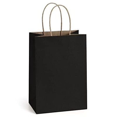 25 Pcs Black Kraft Paper Bags with Handles Paper Gift Bags Shopping Grocery Bags $12.99