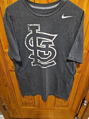 #ad Nike St. Louis Cardinals Mens Medium Dri Fit Gray Shirt Big Logo Tee $13.00