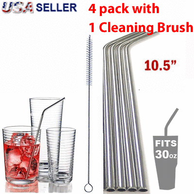 10.5quot; Long Reusable Straws Stainless Steel Drinking Metal for 30oz Tumbler Glass $5.39