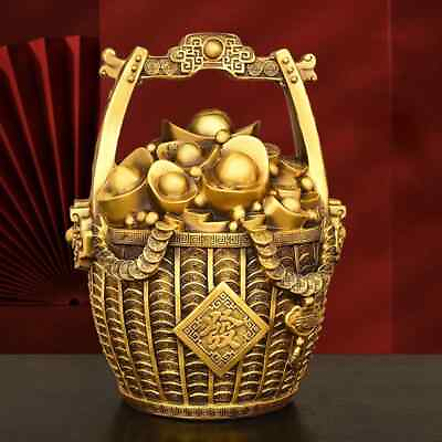 #ad Inviting Wealth Pure Copper Bucket of Gold Ornaments Treasure Bowl Money Jar $192.09