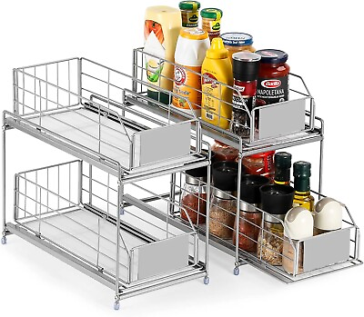 #ad 2 Pack Sliding Cabinet Basket Organizer Pull Out Kitchen Storage Drawer Rack $24.99