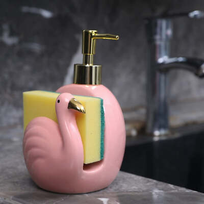 Pink Flamingo Design Ceramic Countertop Sponge Holder and Soap Dispenser Pump $25.99