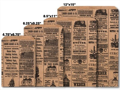 NEWSPRINT KRAFT Design Flat Paper Merchandise Bags Choose Size amp; Package Amount $2.66