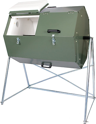 #ad JK 270 Outdoor Dual Chamber Compost Tumbler 70 Gallon Galvanized Steel Con $829.94