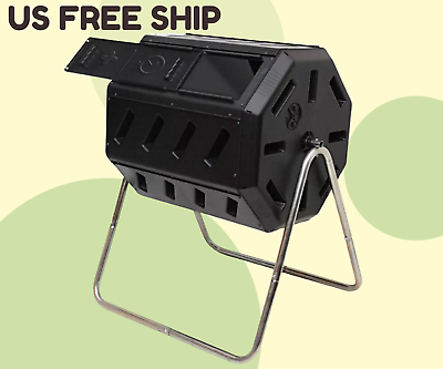 #ad #ad Outdoor 37 Gallon Elevated Dual Chamber Tumbling Garden Composter Bin Black $69.25