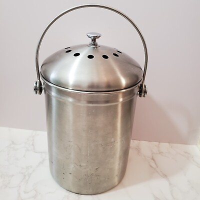 #ad #ad Compost Bin Bucket 1.3 Gal Stainless Steel Kitchen Counter Lid Carbon Filter $18.69