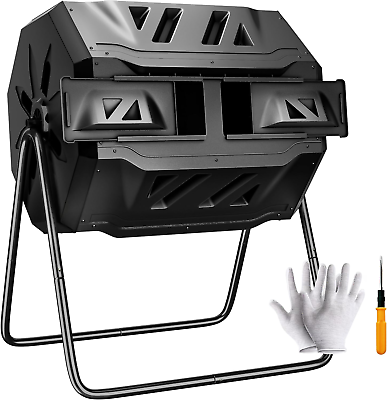 #ad Compost Bin Outdoor Dual Chamber Tumbling Composter 43 Gallon BPA Free Large ... $89.99