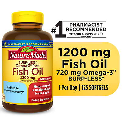#ad Nature Made Burp Less Omega 3 Fish Oil 1200 mg Softgels Fish Oil 125 Count $19.98