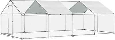 #ad Large Chicken Coop Metal Walk In Poultry Cage Hen House 9.84×19.69×6.4ft w Cover $369.99