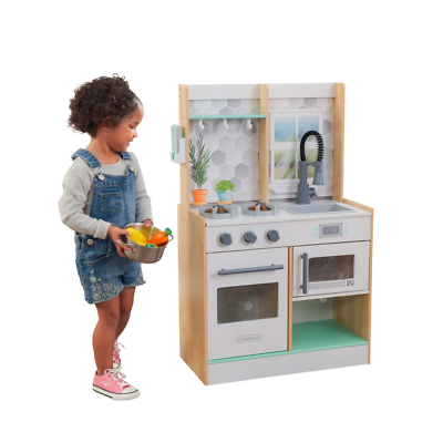 Let#x27;s Cook Wooden Play Kitchen for Kids Natural with 1 Piece Accessory Play Set $79.99