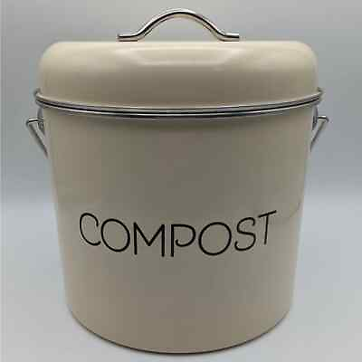 #ad Navaris Cream 3L Counter Compost Bin Metal Indoor Bucket Charcoal Filter Lid $30.00