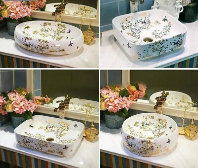 Porcelain Ceramic Countertop Sink with Artistic Bird and Leaves Design Many Size $781.99