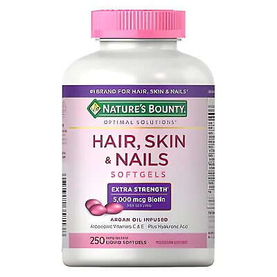 #ad Nature#x27;s Bounty Hair Skin And Nails 250 Softgels Multivitamin 5000mcg Biotin $19.99