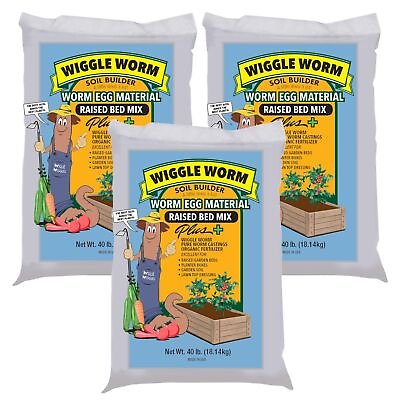 #ad WIGGLE WORM Soil Builder Worm Egg Material Raised Bed Mix 40 LB Bag 3 Pack $129.19