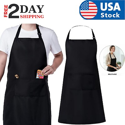 2 Pack Waterproof Chef Apron Black Catering Cooking Kitchen Butcher with Pocket $10.42