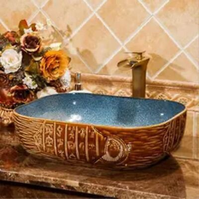 Rectangular Bathroom Sink Engraved Color Glazed Ceramic Countertop 5 Styles 1 Pc $682.99