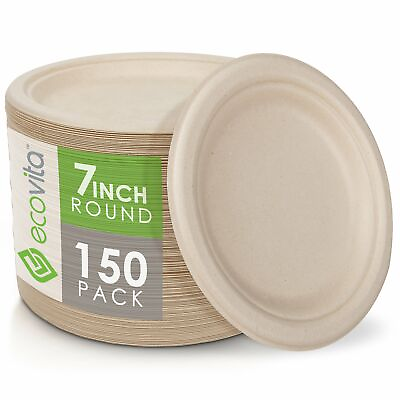 #ad 100% Compostable Paper Plates 7 in. – 150 Disposable Plates Eco Tree Free $29.50