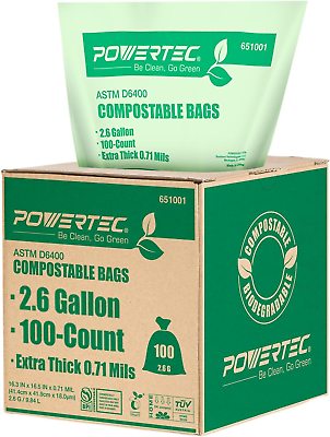 #ad POWERTEC ASTM D6400 Certified Compostable Bags – 100 Count 9.84 Liter 2.6 $18.87