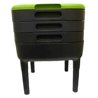 #ad RSI 6 Gal Worm Composter Stationary 3 Tray w Plastic Leg Extensions in Black $161.21