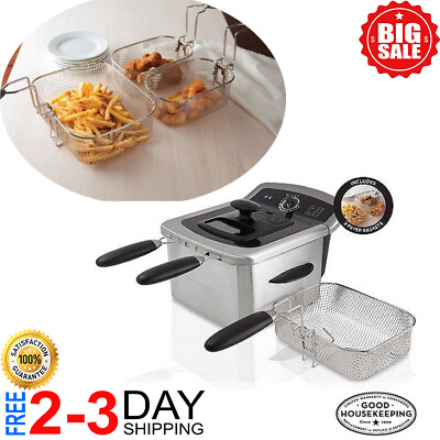 Electric Deep Fryer Cooker Home Countertop Dual Basket Fries 4 L Stainless Steel $46.99