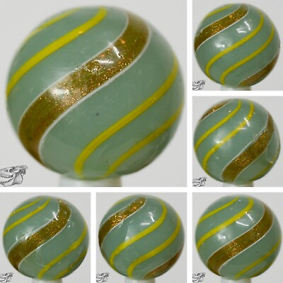#ad Handmade Banded Lutz Marble Rare Opaque Green Glass 27 32 in Collectible S1289 $399.95