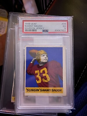 #ad 1948 Leaf FB Card # 34 Sammy Baugh Redskins HOF MAROON JERSEY ROOKIE RC PSA EX 5 $985.00