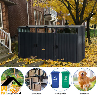 #ad Garbage Bin Shed Stores 2 3Trash Cans Metal Outdoor Bin Shed for Garbage Storage $308.00