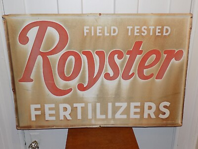 #ad Vintage 1963 Field Tested Royster Fertilizers Metal Embossed Edging Sign $320.00