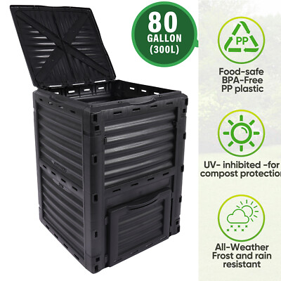 #ad 80 Gallon Garden Composter Outdoor Waste Solution Fertile Creation bin black 1PC $68.00