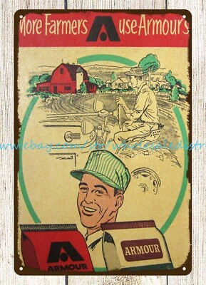 #ad 1954 Armour#x27;s Crop Fertilizer Tractor Farming metal tin sign garage wall art $18.82