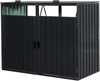 #ad Garbage Bin Shed Stores 2 Trash Cans Metal Outdoor Bin Shed for Garbage Steel $484.72