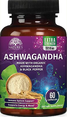 Organic Ashwagandha 1950mg w Black Pepper for High Absorption amp; Stress Support $16.22