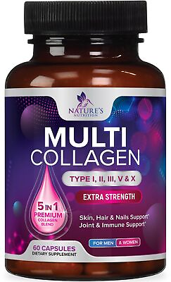 #ad Collagen Peptides Pills 1000mg Hydrolyzed Collagen Capsules Types IIIIIIVX $24.82