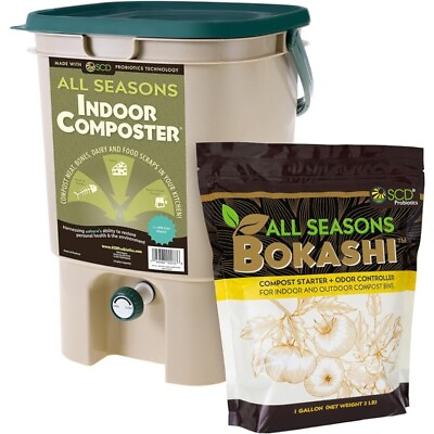 #ad All Seasons Indoor Composter Starter Kit 5 Gallon Tan Compost Bin Kitchen NEW $103.96