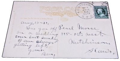 #ad AUGUST 1911 ROCK ISLAND CRIamp;P KC amp; TUCUMCARI TRAIN #2 RPO HANDLED POST CARD $25.00