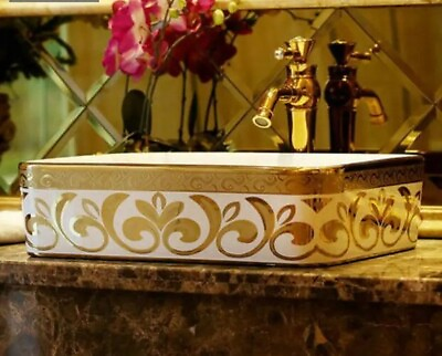 Rectangular Ceramic Countertop Bathroom Vessel Sink with Mosaic Arts Designs Set $722.99