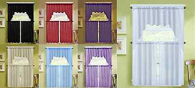 3PC VOILE SHEER KITCHEN WINDOW CURTAIN TREATMENT 2 TIERS AND 1 SWAG VALANCE K66 $6.80
