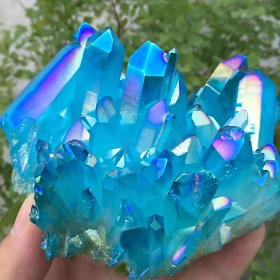 #ad 80 100g Titanium Aura Blue Crystal Rainbow Healing Cluster Geode Rock Decor Gift $14.60