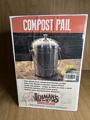 #ad Lehman#x27;s Countertop Compost Bin Odorless Pail and Lid Stainless Steel 1 Gallon $23.99