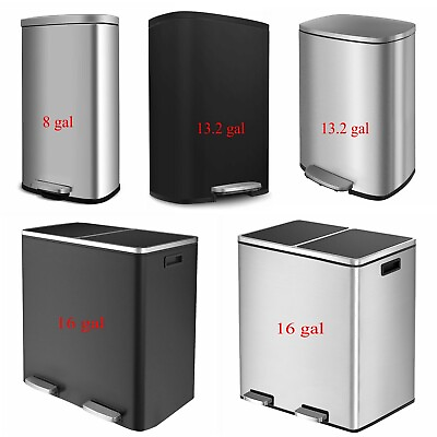 Kitchen Trash Can Stainless Steel Step On Garbage Can W Lid 8 13.2 16 gal $65.99