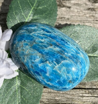 #ad 102.6g BRIGHT NATURAL BLUE GREEN APATITE POLISHED HEALING PALM STONE Norway $22.95