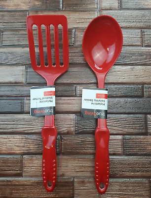 Cooks Kitchen Red 2pc Melamine Cooking Utensil Set Slotted Turner amp; Solid Spoon $13.99