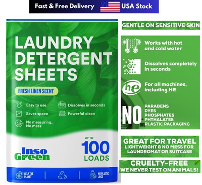 #ad #ad Laundry Detergent Sheets – 100 Loads Eco Washer Sheets Detergent $9.99