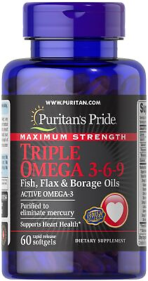 #ad Maximum Strength Triple Omega 3 6 9 Fish Flax amp; Borage Oils 60 Softgels $6.60